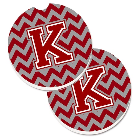 Carolines Treasures Letter K Chevron Maroon and White  Cup Holder Car Coaster, PK2 CJ1049-KCARC